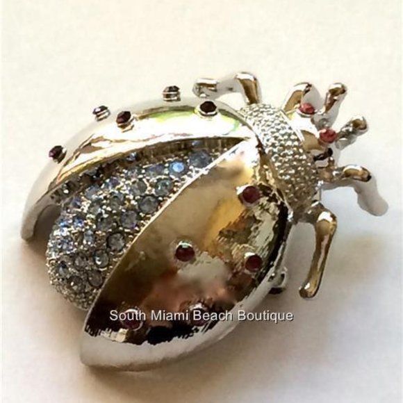 Vtg Ladybug Pin Brooch Silver Plated Pink Purple Crystal Insect Jewelry Lady Bug - Picture 3 of 10